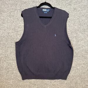Polo Ralph Lauren Sweater Vest Mens Large Blue Vneck Pullover Grandpa‎ Pony Knit